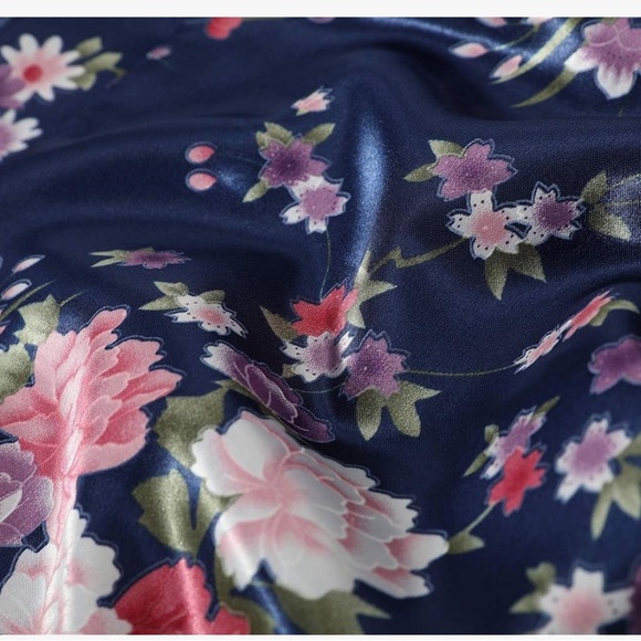 Mother’s Day Floral Soft Silky Dark Blue Kimono Robe - Picture 4 of 4